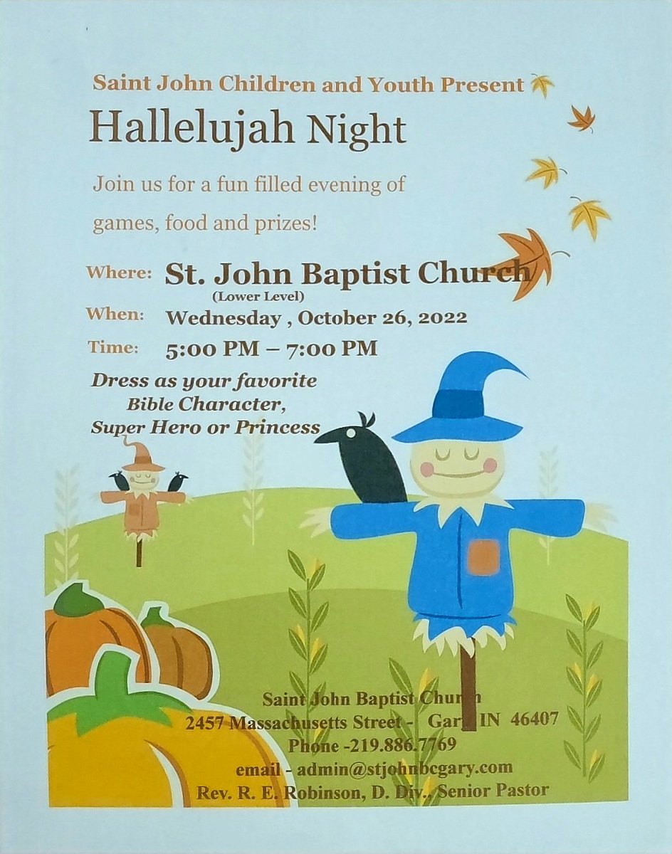 StJohnBCGary's tweet photo. Bring your children out next Wednesday, October 26, 2022 from 5:00-7:00 PM for an evening of games, food and prizes!!
#churchfun #churchesofgary #churchesofNWI https://t.co/JyDQuPPtvc