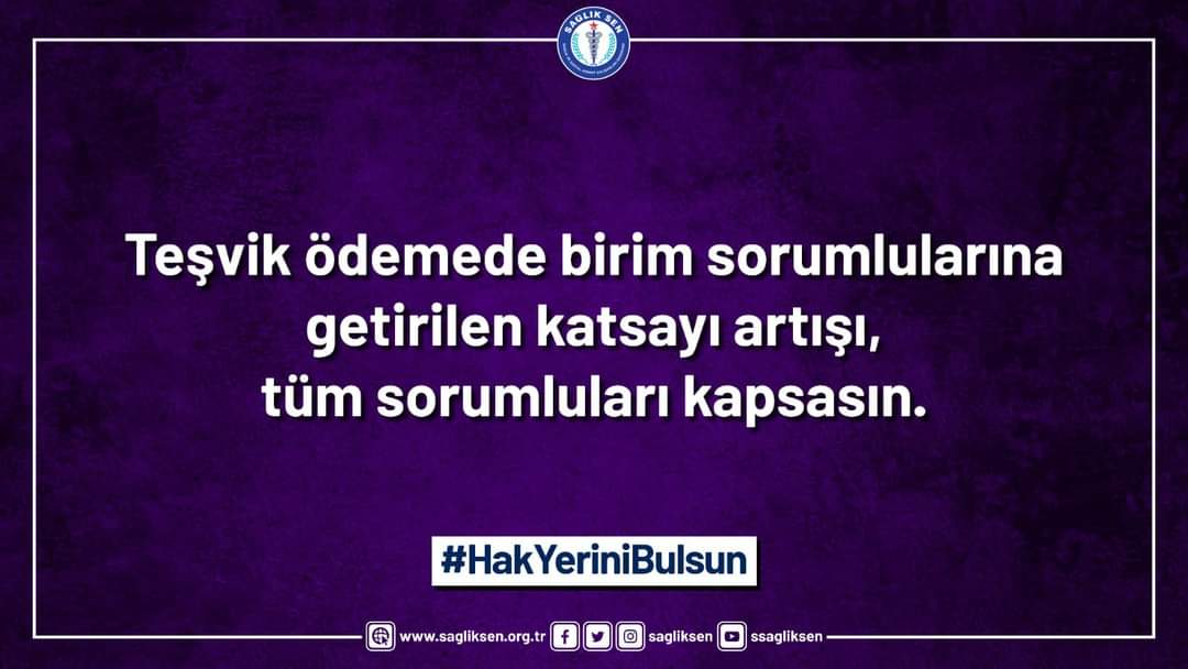 #HakYeriniBulsun

Fedakar sağlık ve sosyal hizmet çalışanlarımızın yaşadığı adaletsizlik ve eşitsizlik son bulsun.

• .