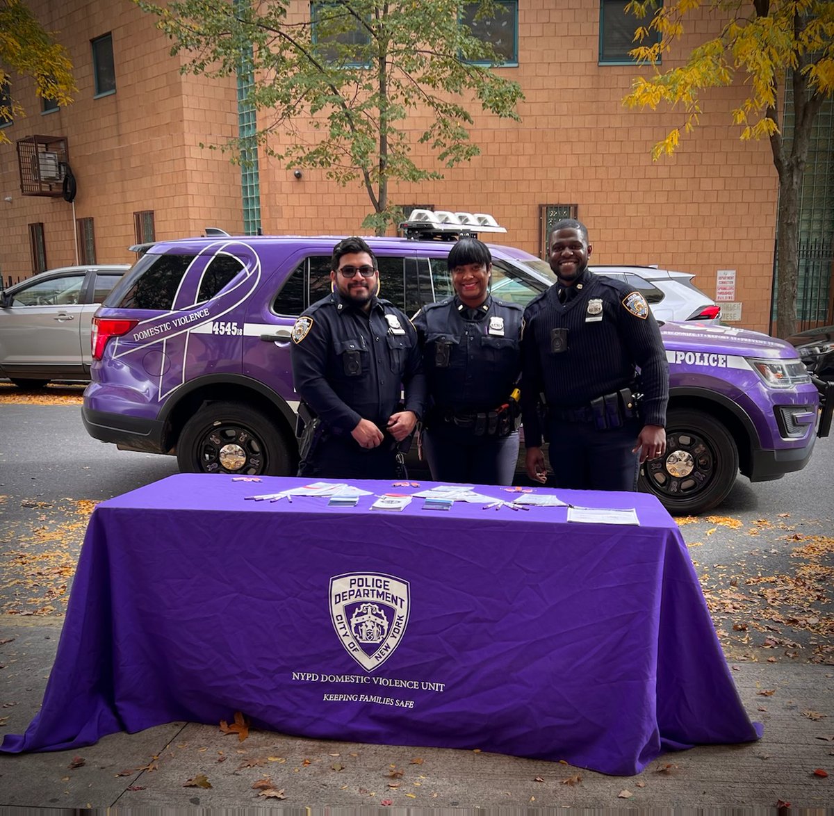 NYPD40Pct's tweet photo. 💜DOMESTIC VIOLENCE AWARENESS MONTH 💜OUR DV OFFICERS PO Ankamah, Velasquez and Garcia-Almonte Conducted an outreach at the elderly center located at 607 concord avenue in the vicinity of Mott Haven and provided help and resources to domestic violence victims. @NYPDDV https://t.co/EF16E9fkPq