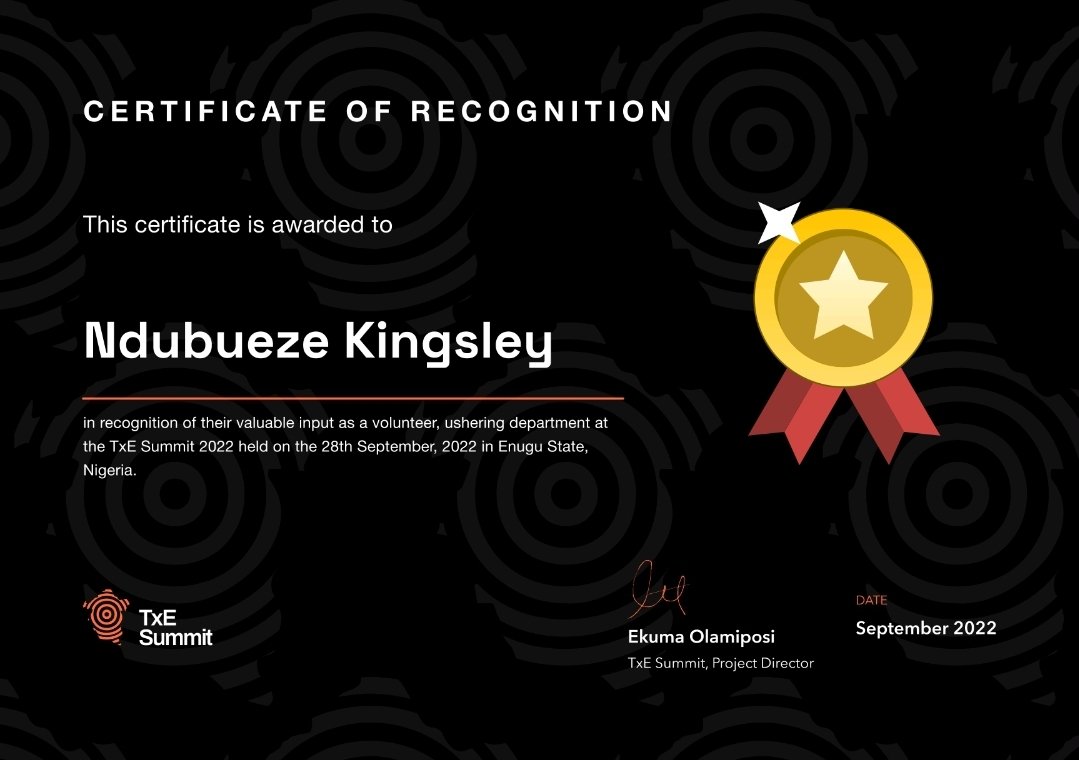KingChinedu5's tweet photo. This is greatly appreciated, I appreciate the privilege to serve.
Thanks to the organisers, more especially Mr Williams Uchemba
I look forward to more opportunities to serve in the future .
#volunteer
#TxEsummitEnugu
#txesummit2022
#txevents
#certification https://t.co/2QxMz7H8nT