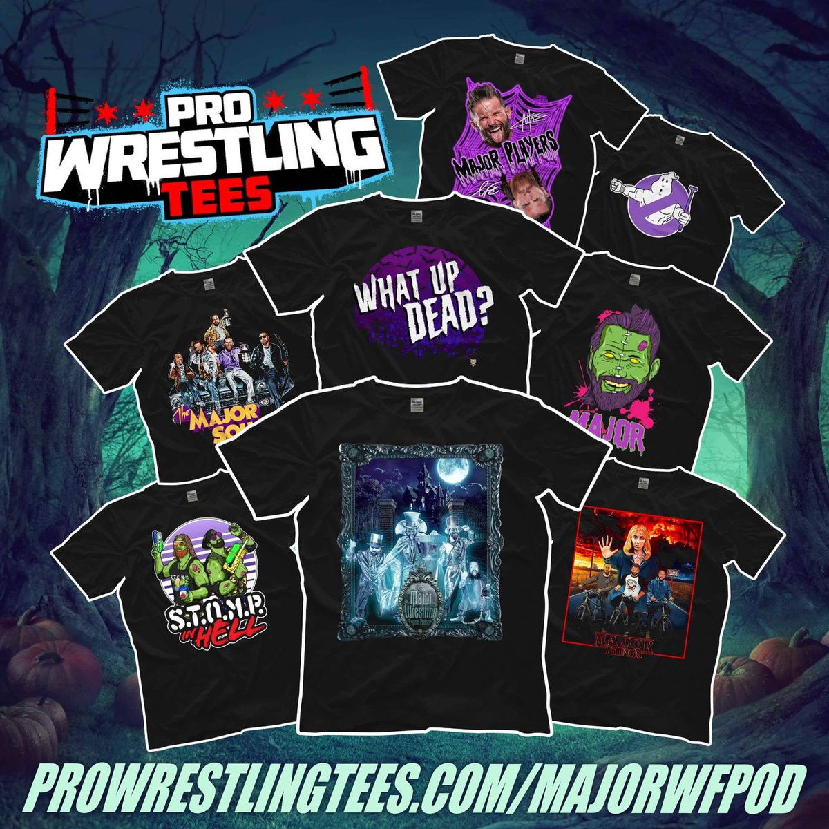 MajorPodNetwork's tweet photo. From monsters to ghosts to zombies, @MajorWFPod has you covered for #Halloween!

Grab some sick shirts—designed by @TTDWrestling and @johnlucasreyes—at https://t.co/kHO8EnLG1Y!

#ScratchThatMajorItch https://t.co/F3hcZa79YA