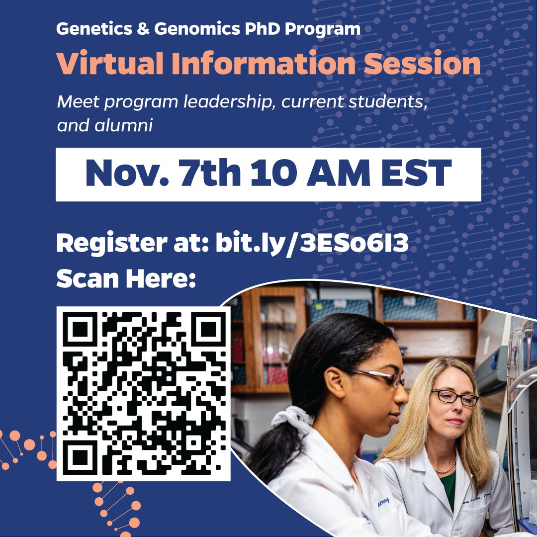 Are you interested in #gradschool? Come to the UF Genetics &amp; Genomics PhD virtual open house! Meet program leadership and learn from current students and alumni! Registration: bit.ly/3ESo6I3 #phdchat #genetics #Genomics