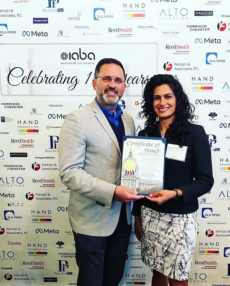 PangeaLegal's tweet photo. “I’m grateful for the beautiful connection with my Iranian community at the @iabanorcal dinner. I’m grateful that my community chose my org @pangealegal and me to honor with the Community Impact Award for the way we collaborate, are guided by, and lead w/our immigrant community” https://t.co/lYjT5EEeSf