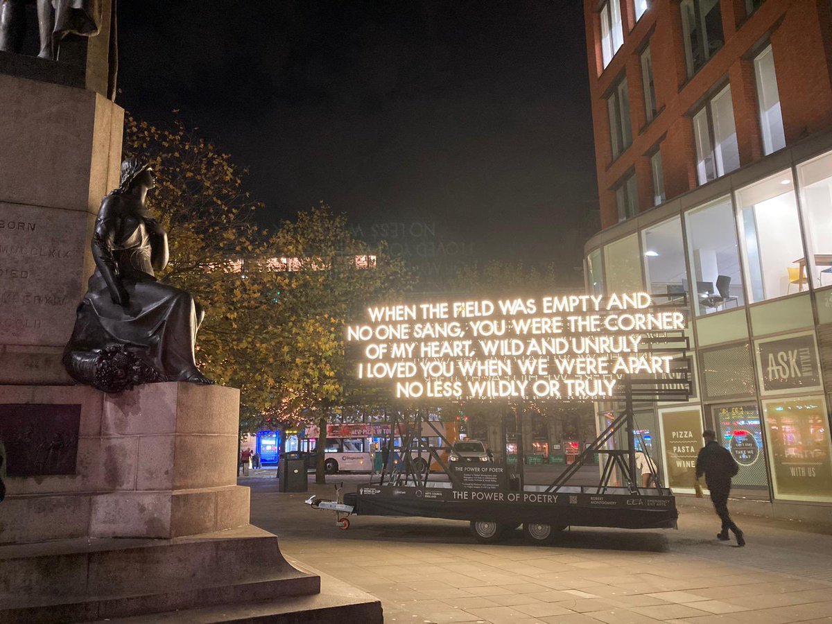 #PowerofPoetry is in #Manchester One of the four poems journeying across the North this Autumn! by Robert Montgomery and Emergency Exit Arts, in collab with Malika Booker, Vicky Foster, Jackie Kay, Zaffar Kunial, Sinéad Morrissey, Jacob Polley, Shane Rhodes & Louise Wallwein.