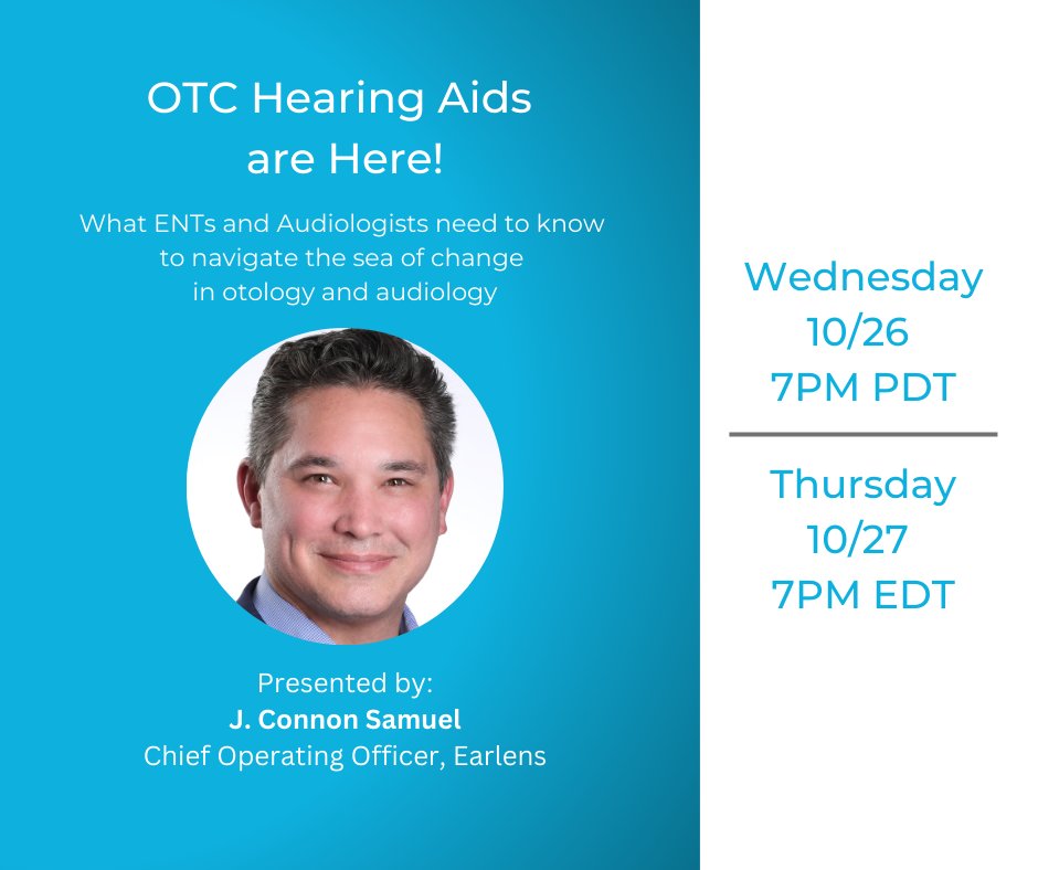 Earlens's tweet photo. Calling ENTs &amp; Audiologists! Are you interested in learning how to differentiate your practice in the face of the new OTC hearing aid category? Register TODAY to learn what you can do to minimize its impact to your business: https://t.co/ya1oWMp8qH https://t.co/D55zqjz0nY