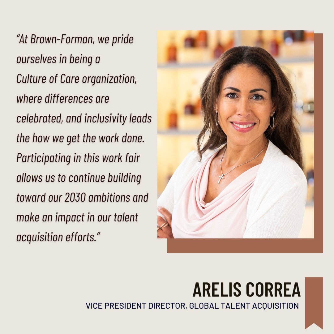 brownforman's tweet photo. Brown-Forman is proud to participate in the @myGwork #WorkFair, the largest global virtual career fair for the LGBTQ+ community. Arelis Correa, VP Director, Global Talent Acquisition, shares the importance of our company's commitment to creating more inclusive opportunities. https://t.co/pUNCdlvxea