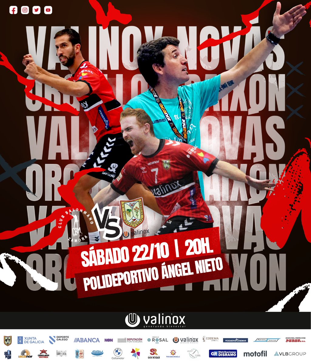 💥 Chega a cuarta xornada de #DHPratamasc 
Imos equipo, 
con Orgullo e paixón ‼️

🗓 Sábado 22|10
⌚️ 20:00h
🤾🏽 BM Zamora Namora ⚔️ Valinox Novás 
📍 Pavillón Anxo Nieto
🖥 Canle YouTube 

Imos Novás 🚀