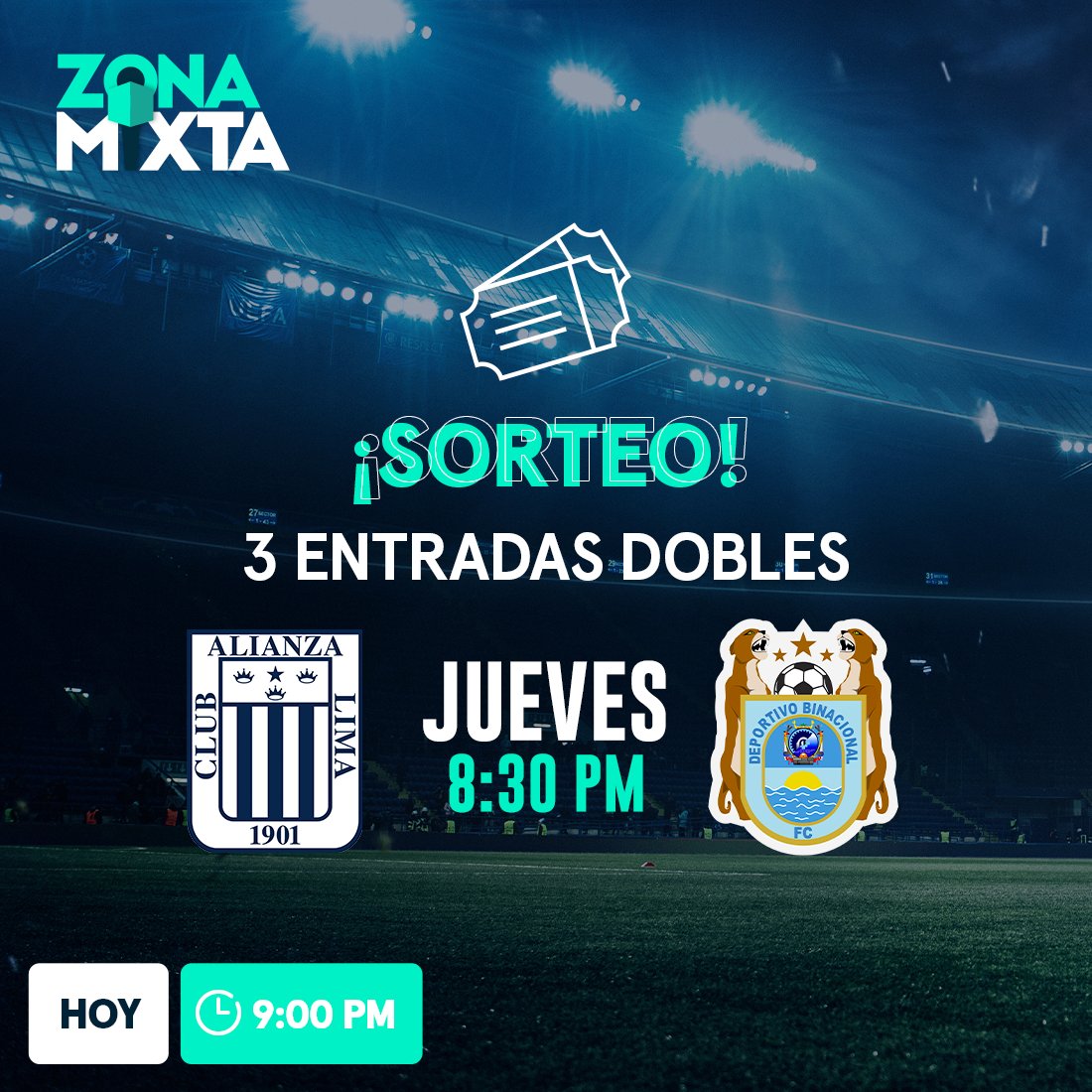 MovistarDeporPe's tweet photo. Si quieres asistir al partido entre Alianza Lima vs. Binacional, sigue estos pasos y podrás estar en Matute. ⚽⤵️

1️⃣ Síguenos (@MovistarDeporPe)
2️⃣ Dale like y RT a la publicación
3️⃣ Menciona en los comentarios a la persona con la que irías al 🏟 

¡Suerte! 🙌 https://t.co/S26Xy0ViTs
