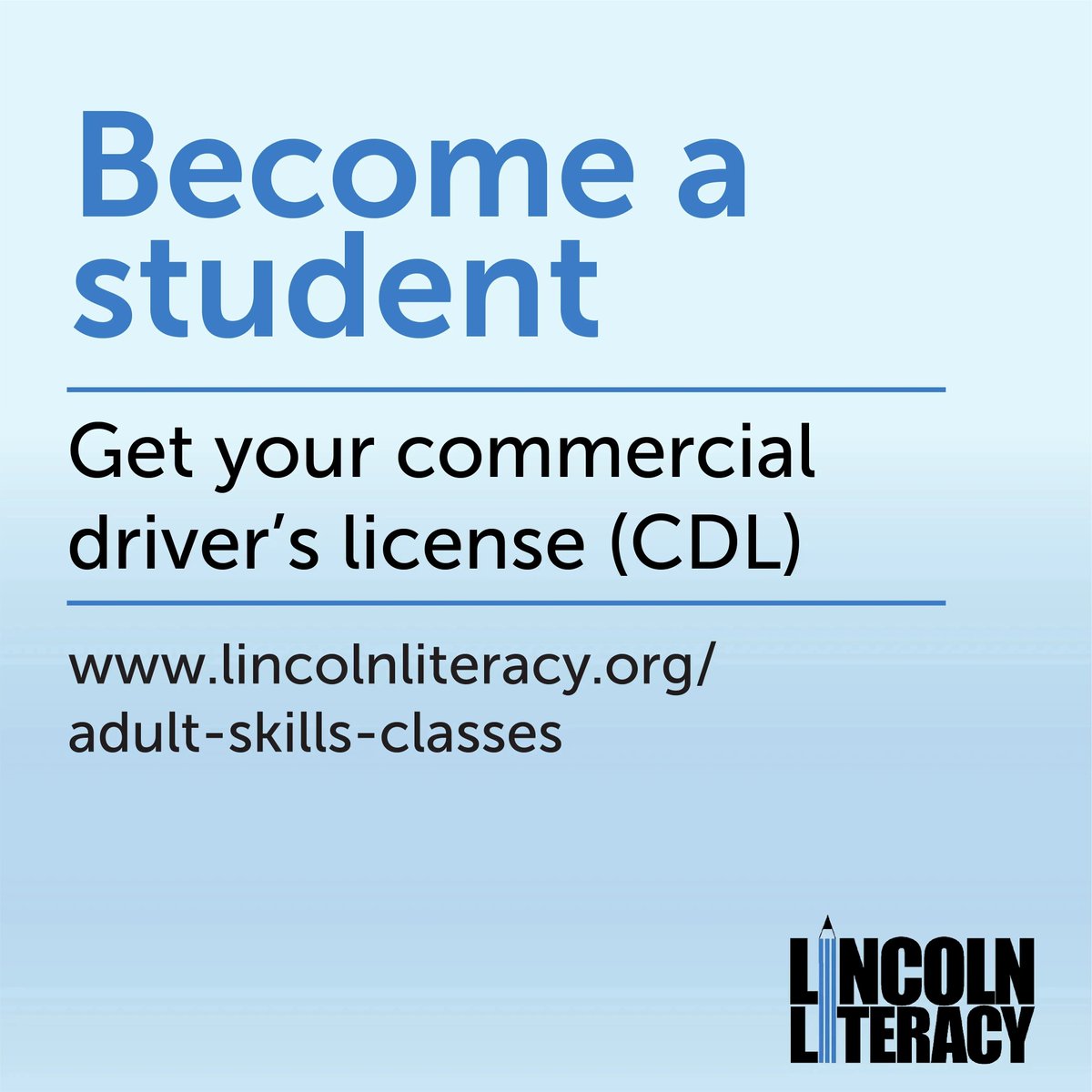 lincolnliteracy's tweet photo. Would you like a CDL? A commercial driver’s license lets you drive tractor trailers, school buses, delivery trucks, city buses, and more. Our #Free #Class helps you prepare for the #CDLexam and shows you places to work. Learn more: 402.476.7323, rcox@lincolnliteracy.org. https://t.co/x3nvsq8eiQ