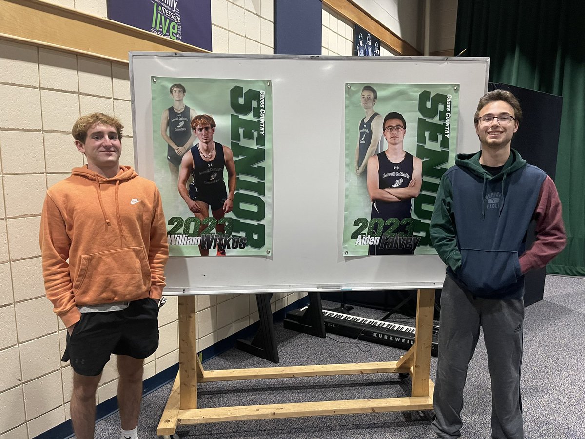 LCHSCC's tweet photo. Celebrating our SENIORS! Congratulations Will Witkos and Aiden Falvey!                                           💚💙LCHS SENIOR NIGHT!💙💚 https://t.co/PgZElHyyfr
