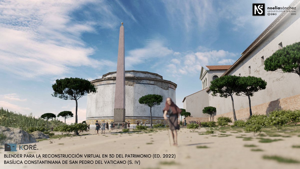 noelia_chez's tweet photo. En cuanto a la zona exterior de la basílica, he utilizado el addon #Scatter5 para recrear el paisaje con varios tipos de vegetación y para ubicar los personajes en el terreno, en algunos casos interactuando entre sí. https://t.co/R6yeQT6Oi3
