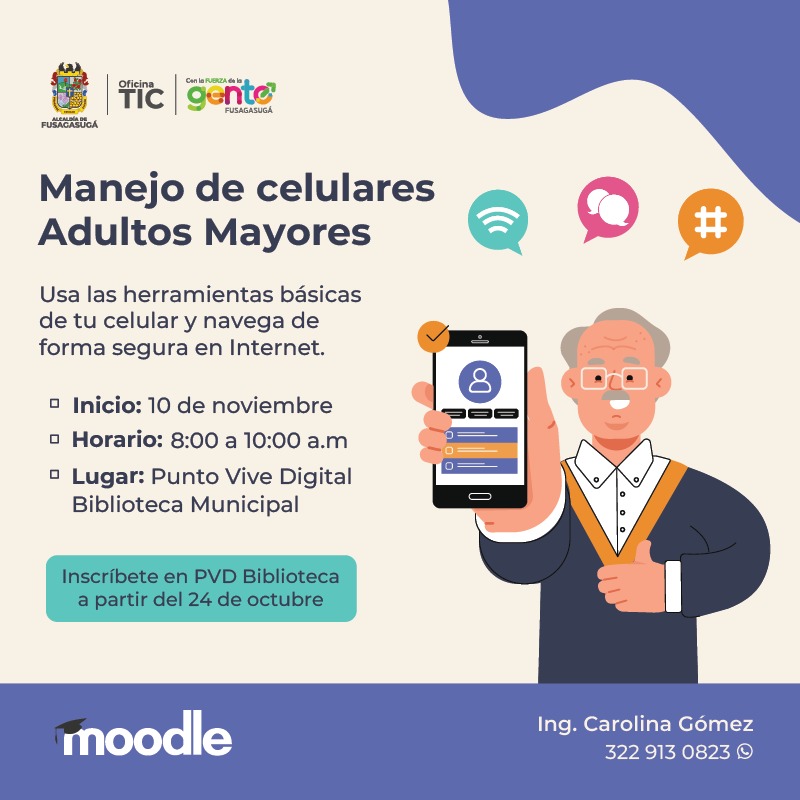 FusagasugaTIC's tweet photo. #Curso | Aprende a manejar las herramientas básicas de tu celular y súmate a la transformación digital. 📱👨🏽‍🦳

#FusagasugáViveEnTic
#ConLaFuerzaDeLaGente https://t.co/N8vRqVVeF4