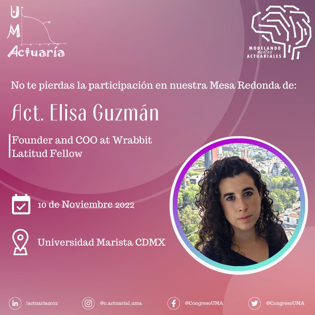 CongresoUMA's tweet photo. ¡Bienvenida Act. Elisa Guzmán!
Conoce a una de las Actuarios que también formará parte de nuestra Mesa Redonda en este XXIV Congreso Actuarial.
Sigue pendiente de nuestras redes sociales para conocer más detalles sobre el tema del que se hablará.
#congreso #actuary  #crypto https://t.co/bEKan5eaNW