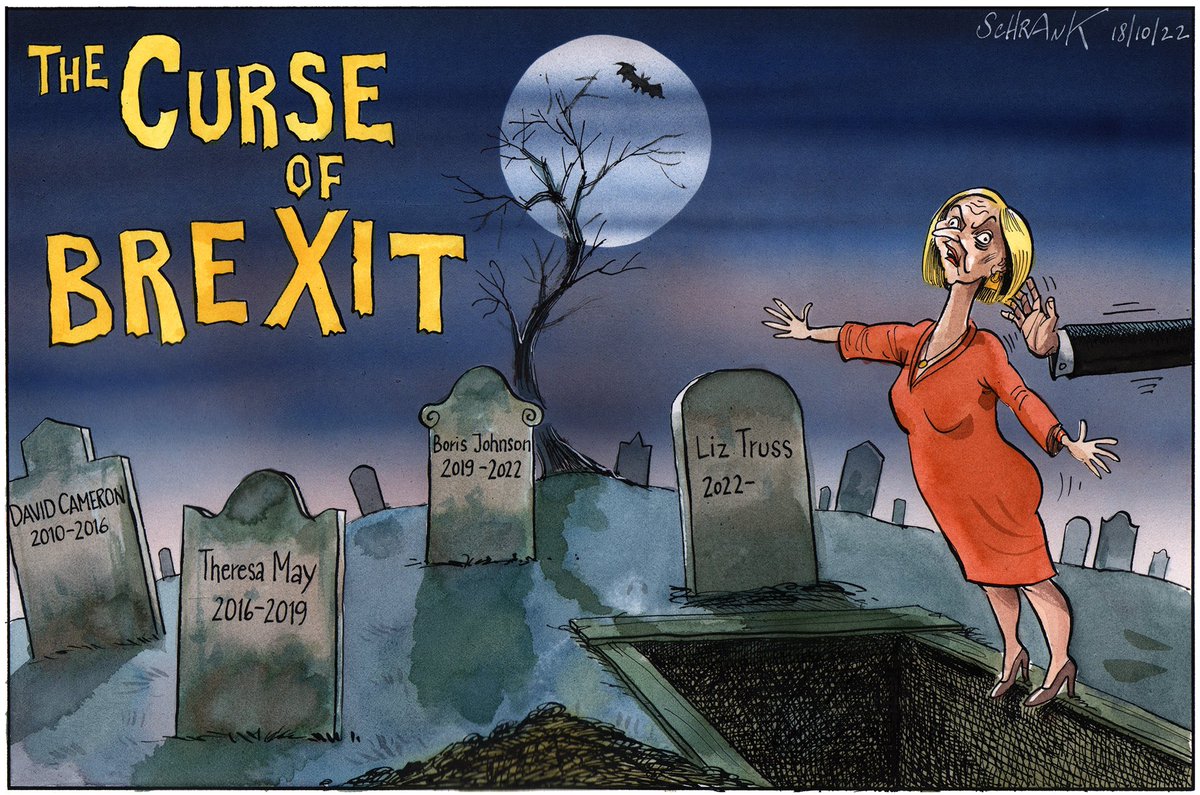 Peter Schrank on #LizTruss #LiztrussResign #liztrussout #Blundertruss #ThickLizzie #torychaos #ToryBrexitDisaster #BrexitBrokeBritian #BrexitChaos - political cartoon gallery in London original-political-cartoon.com