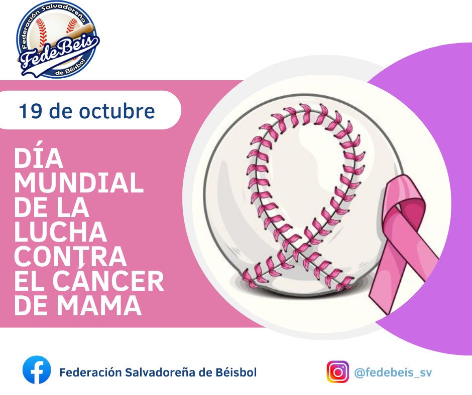 FedeBeis_SV's tweet photo. ⚾️ Hoy es el Día Mundial de la Lucha Contra el Cáncer de Mama. Desde @FedeBeis_SV motivamos a todas las mujeres salvadoreñas a mantenerse alerta y recordar que cuidarse está en sus manos. https://t.co/oD4IU9AVPS