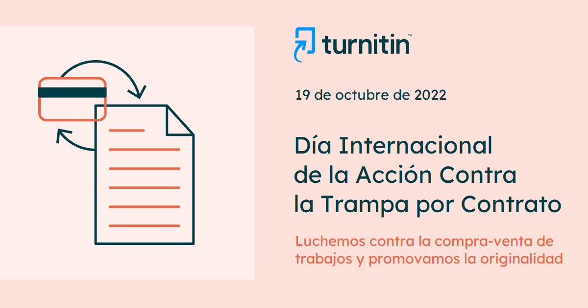 Nos enorgullece apoyar el 7° Día de la Acción Contra la Trampa por Contrato, una iniciativa que busca concientizar sobre la problemática de la compra-venta de trabajos. bit.ly/3MIDo42

#Integridad #Originalidad #Honestidad #IntegridadAcadémica #Turnitin