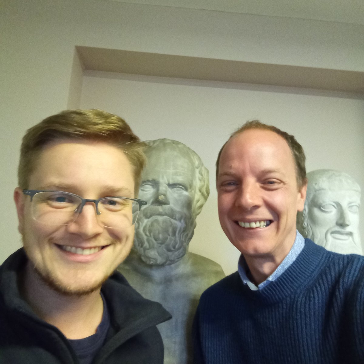 HistoryPodcast's tweet image. Meet our Herodotus special guest Sondre Amundsen. Here we are taking a well earned break inbetween seminars. Photo-bombed by Socretes and Aristogeiton 😆
Catch the episode on Spotify and YouTube now. 😊

@edinburghuniversity @sondrai98 @HistoryPodcast

#discoverhistorypodcast