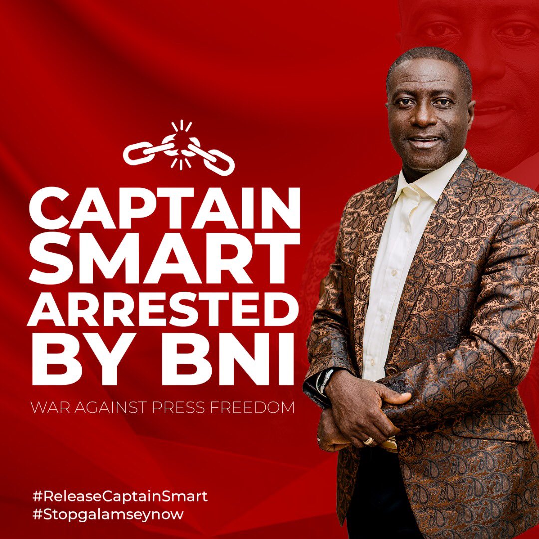 tv3_ghana's tweet photo. Onua TV/FM morning show host, Captain Smart, has been picked up by the National Intelligence Bureau (NIB).

#3NewsGH #ReleaseCaptainSmart #StopGalamseyNow https://t.co/jpvZYy6Qw3