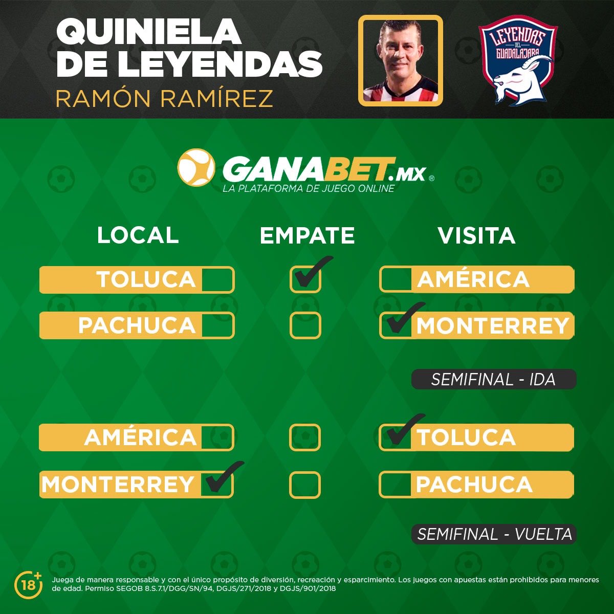 ¡Las semifinales son más emocionantes si las juegas en @Ganabetmex! Yo ya tengo mi Parlay. 💰

¡Juega #ComoLasLeyendas 🐐! Regístrate y obtén un Bono de $600 MXN 👉 bit.ly/Leyendas-GDL

#SiempreGanasDeJugar