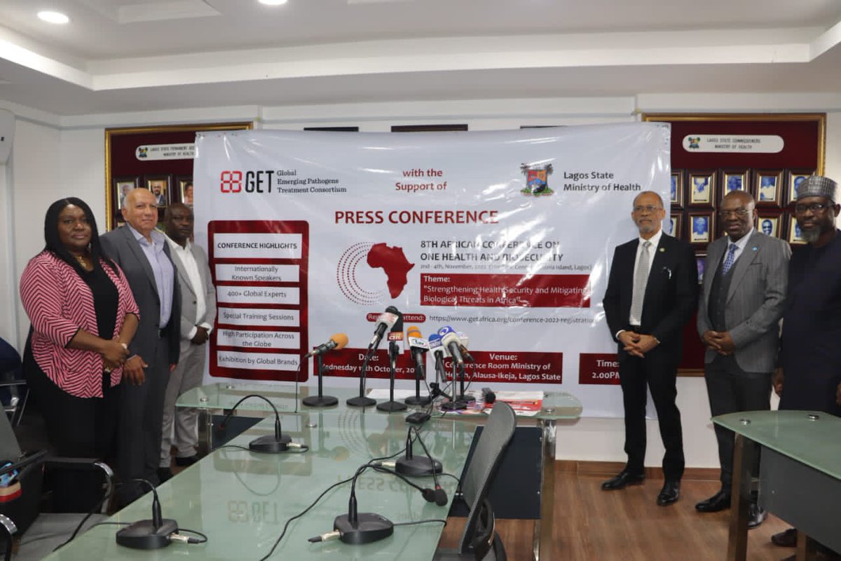 InnovativeLagos's tweet photo. The Lagos state Hon Comm. for Health @ProfAkinAbayomi with the WR @WHONigeria @WMulombo addresses the Press on the upcoming 8th African conference on 'One Health and Biosecurity in Africa' to hold in the state from 2nd - 4th Nov, 2022. @lagosstategov @InnovativeLagos @khedra1122 https://t.co/NEf7fMFGLn