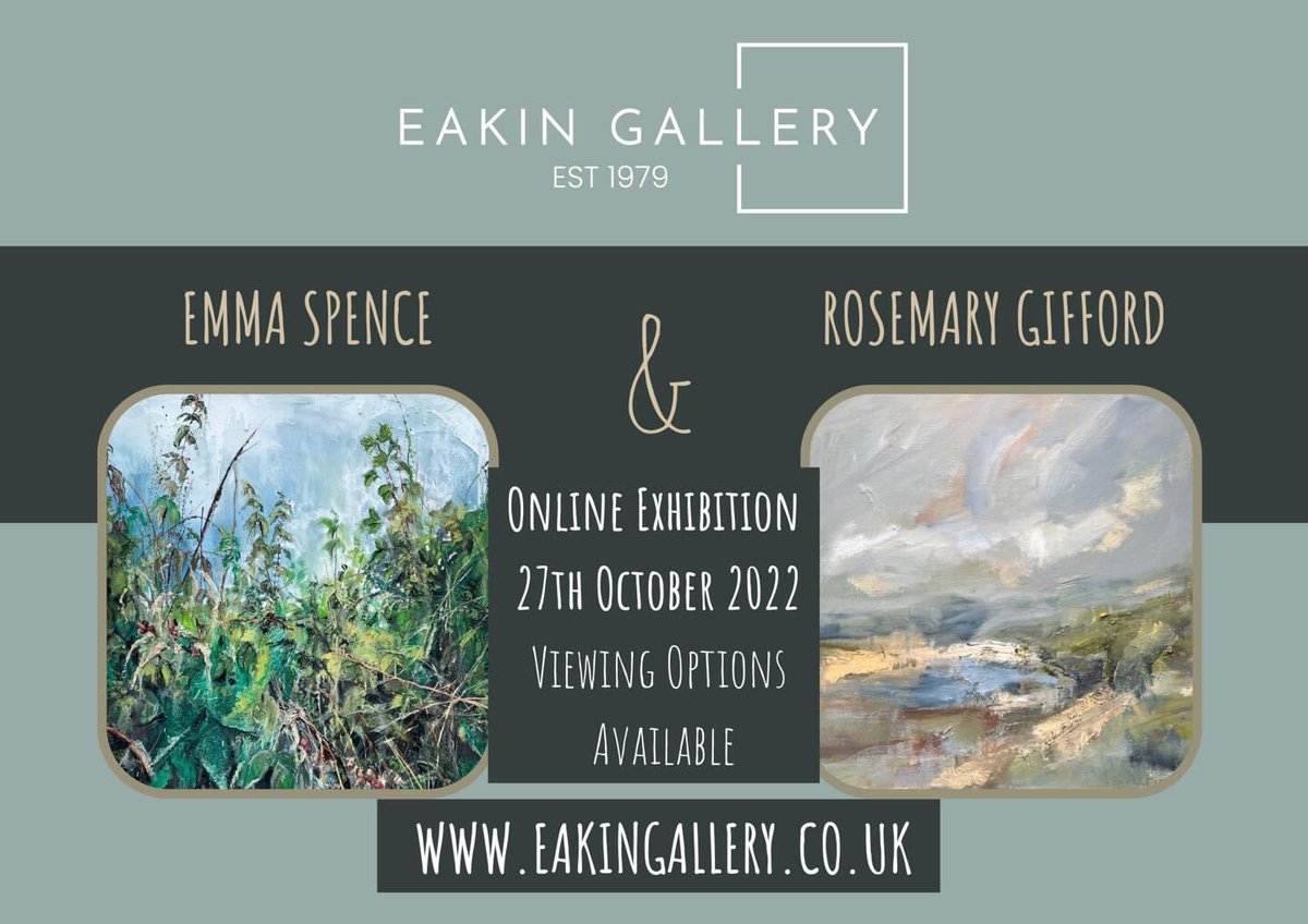 *** FORTHCOMING EXHIBITION ***
EMMA SPENCE & ROSEMARY GIFFORD

eakingallery.co.uk

#rosemarygifford #emmaspence  #BelfastHour #belfastlive #tourismni #dublinartist #art #Belfast #bbcnorthernireland #visitnorthernireland #discoverni #eakingallery #irishart #northernireland