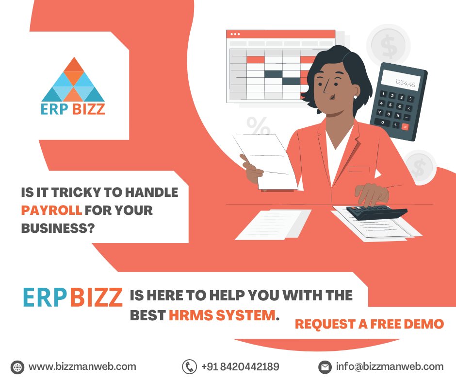 BizzmanW's tweet photo. Complete HRMS & PayRoll Automation from #erpbizz - now easily manage attendance, manage salary and compliances through easy cloud-based softwares. Visit https://t.co/BBTxjoo9Aw for more details #hrmssoftware #erp #software #kolkata https://t.co/fryu3hPdr8