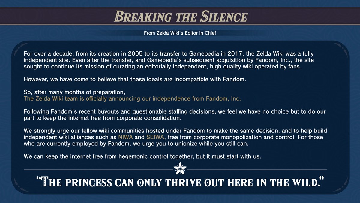 Zelda Wiki Site Splits From Fandom