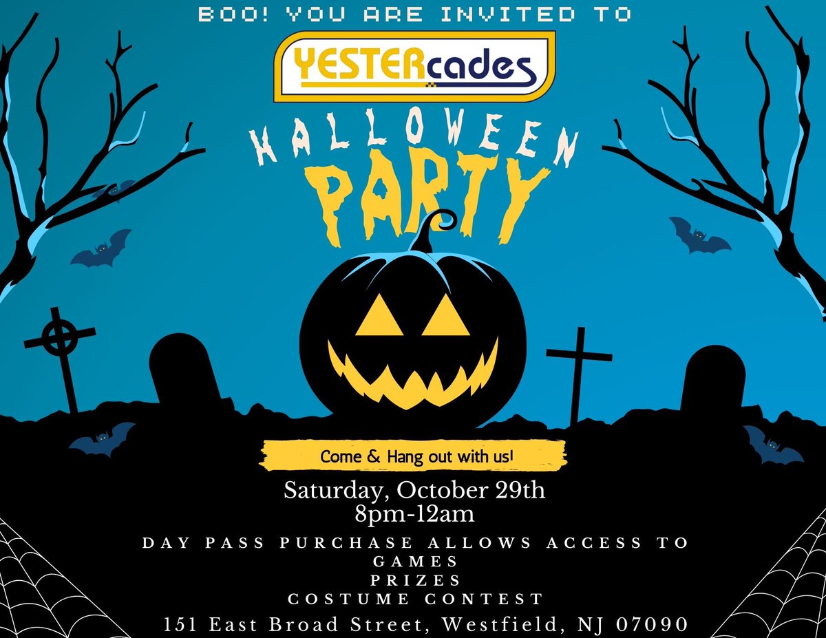 YESTERcades's tweet photo. Spooky season is upon us!

Come hang out at this 18+ event on Saturday, October 29th only at #YESTERcades of Westfield! https://t.co/SHYMNXehzH