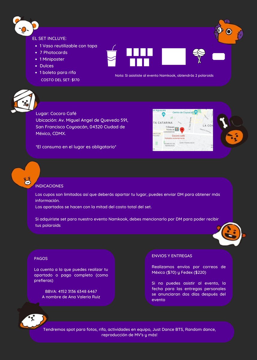 🎃 SPOOKY HALLOWEEN 🎃

📍 Cocoro Café

📆 5 de Noviembre

Para apartar tu lugar envia DM 📩

¡Cupo limitado!

Tendremos proyección de MVs, Random dance, dinámicas, una rifa ¡Y más sorpresas! 👻