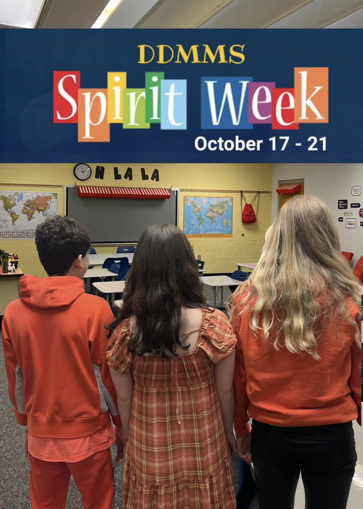 DDMMSWorldLang's tweet photo. French Dragons wearing ORANGE for our #SpiritWeek, to support bullying prevention month. 🐉 Every student matters. https://t.co/Rpt3cCa4Ow
