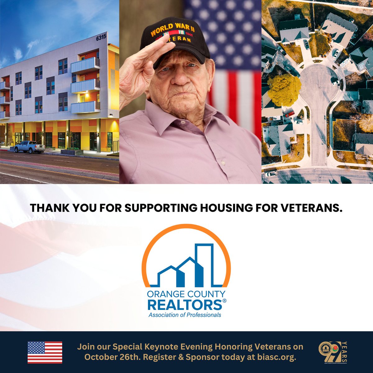 Thank you to the <a href="/the_ocrealtors/">OC REALTORS®</a> for supporting housing for veterans! 🏠🇺🇸 Registration will be CLOSING within 48 hours for our Special Evening Honoring Veterans on October 26th. Register today at rb.gy/nqwbkw. #BIASC #veterans #builders #givingback #thankyou