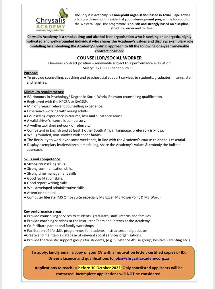 Social Work Vacancies SA on Twitter: "#SocialWorkVacancies"