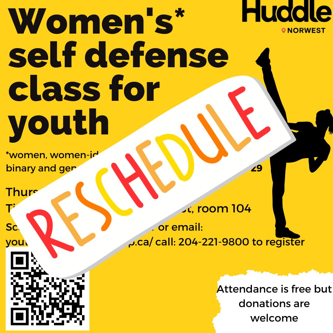 HuddleNorWest's tweet photo. Women’s self-defense class has been re-scheduled for November. Please stay tuned for the new date. Our sincere apologies for any inconvenience. https://t.co/ClKFBQepFf
