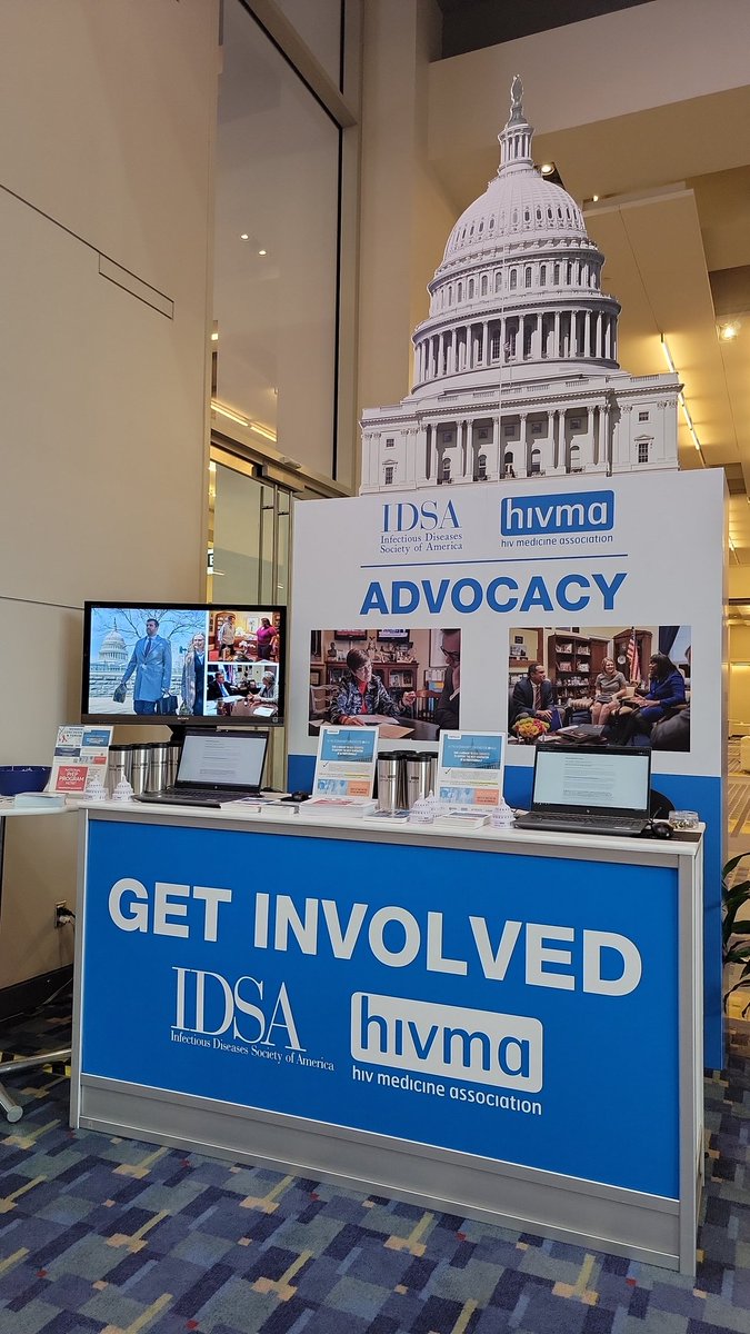 The advocacy pod is up and running! Come by to talk to <a href="/IDSAInfo/">IDSA</a> &amp; @hivma about our advocacy priorities and how to get involved - sign onto our Call to Action to strengthen the ID workforce and win some swag! #idweek2022