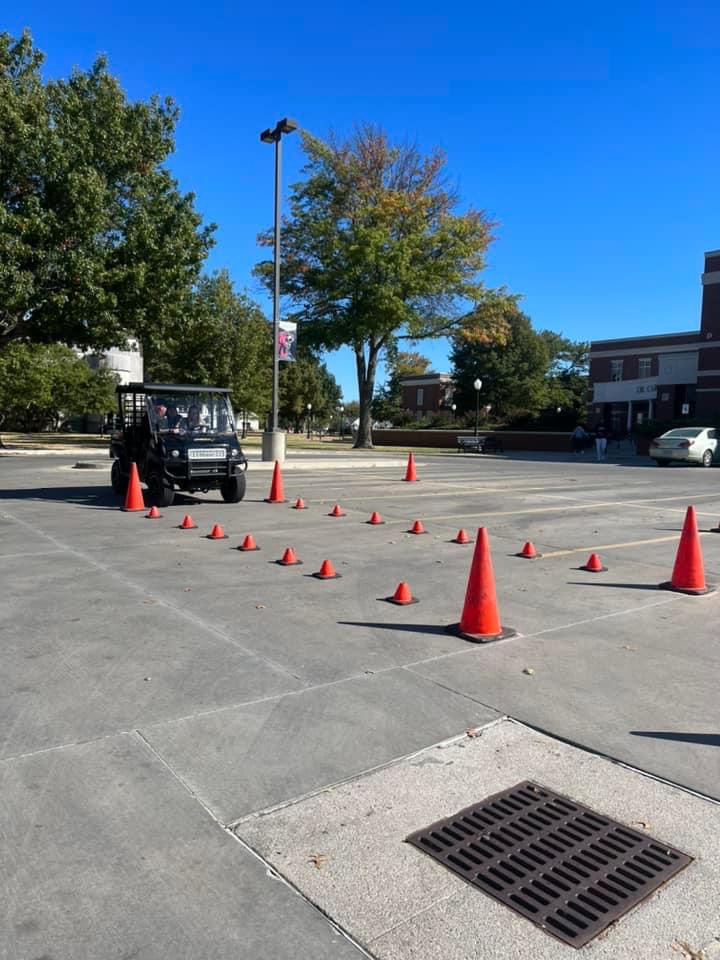 OHPDPS's tweet photo. “Scared Sober October” at @RogersStateU today. Sgt. Eric Kirby with @OkCountySheriff joined Trooper Zach Woods #741, Trooper Russell Callicoat #296 and LT Chris Arnall #165 in taking the drunk driving simulator out for students as part of our #ENDUI program with @OkHighwaySafety. https://t.co/OFyssrNtO9