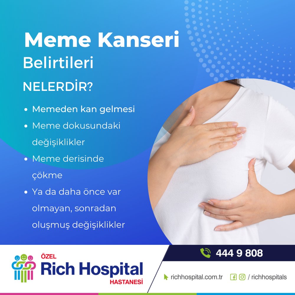 Meme Kanseri Belirtileri Nelerdir?
* Memeden kan gelmesi,
* Meme dokusundaki değişiklikler,
* Meme derisinde çökme,
*Ya da daha önce var olmayan, sonradan oluşmuş değişiklikler.
#memekanseri #memekanserifarkındalığı #memekanseribelirtileri #richhospital