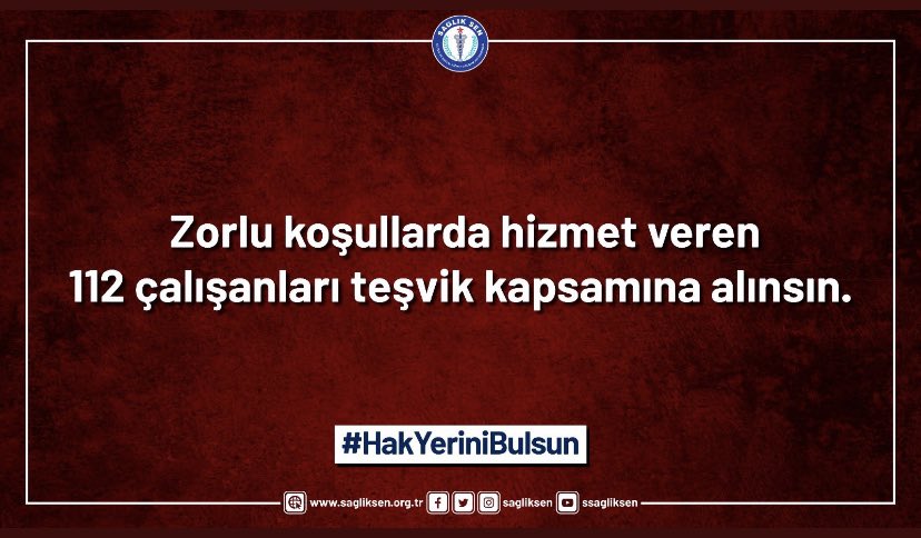 yasinbarutcu02's tweet photo. #HakYeriniBulsun
 Zorlu koşullarda hizmet veren 112 çalışanları teşvik kapsamına alınsın…. https://t.co/3hpDJsHzUy