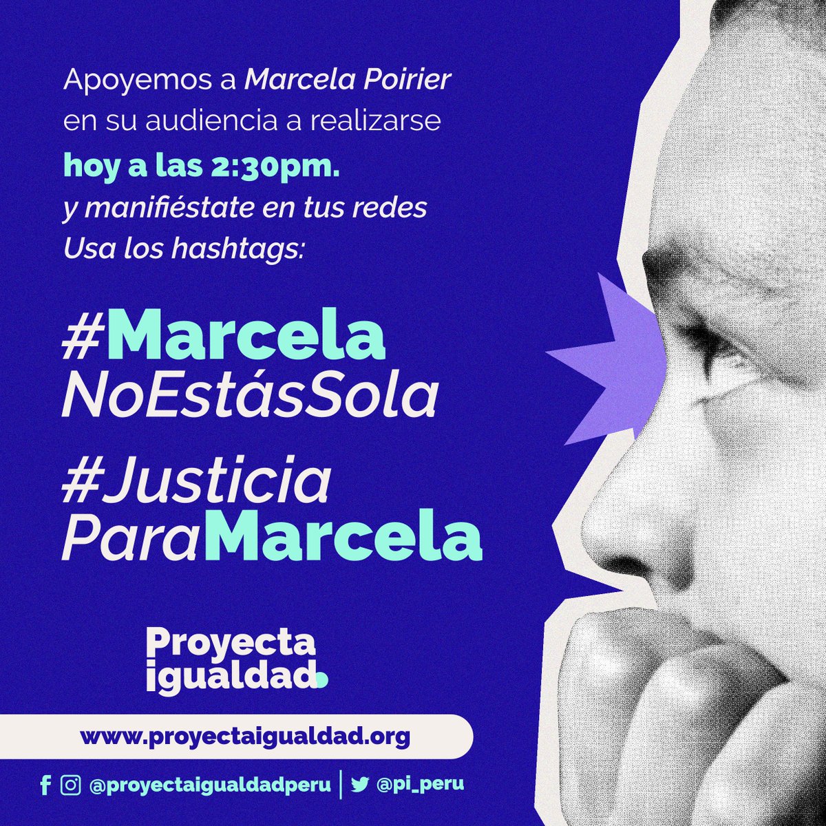 🔴#MarcelaNoEstásSola | #URGENTE AHORA comienza la audiencia por la defensa de #MarcelaPoirier junto a Brenda Álvarez (@alvabren), abogada de Marcela por Proyecta Igualdad. Nos encontramos vigilantes frente a los resultados. #JusticiaParaMarcela