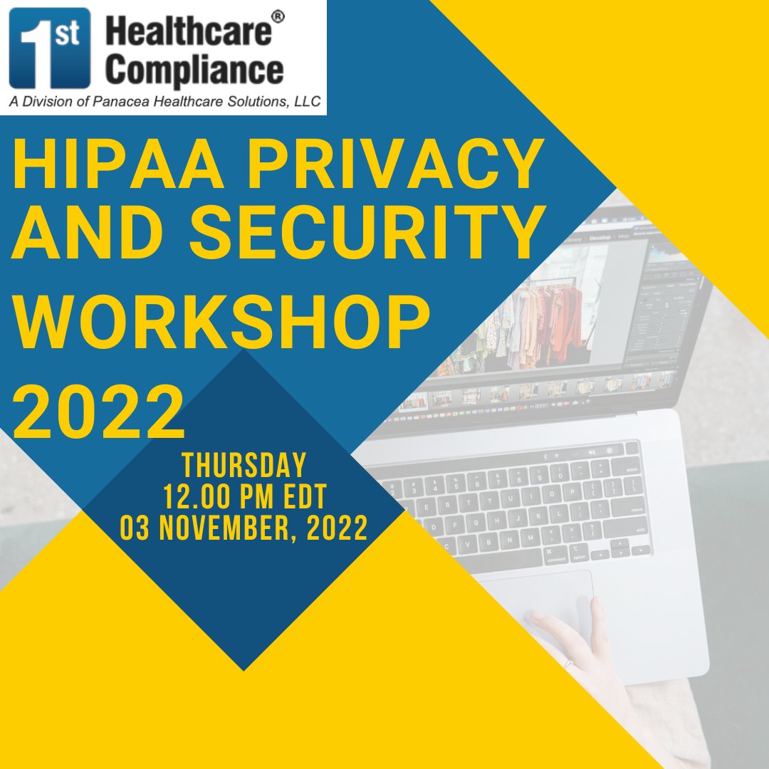 1sthcc's tweet photo. COMING SOON 
The Virtual HIPAA Privacy and Security Workshop 2022 on Nov 3, 2022 offers Multiple Learning Credits @1sthcc @PanaceaHS @XPANLawPartners @SPHERInc 
https://t.co/eKohkV3AIZ
#healthcare #HIPAA #workshop #privacy #virtualevent #security #learningcredits #CEU https://t.co/NYDV20RuqA