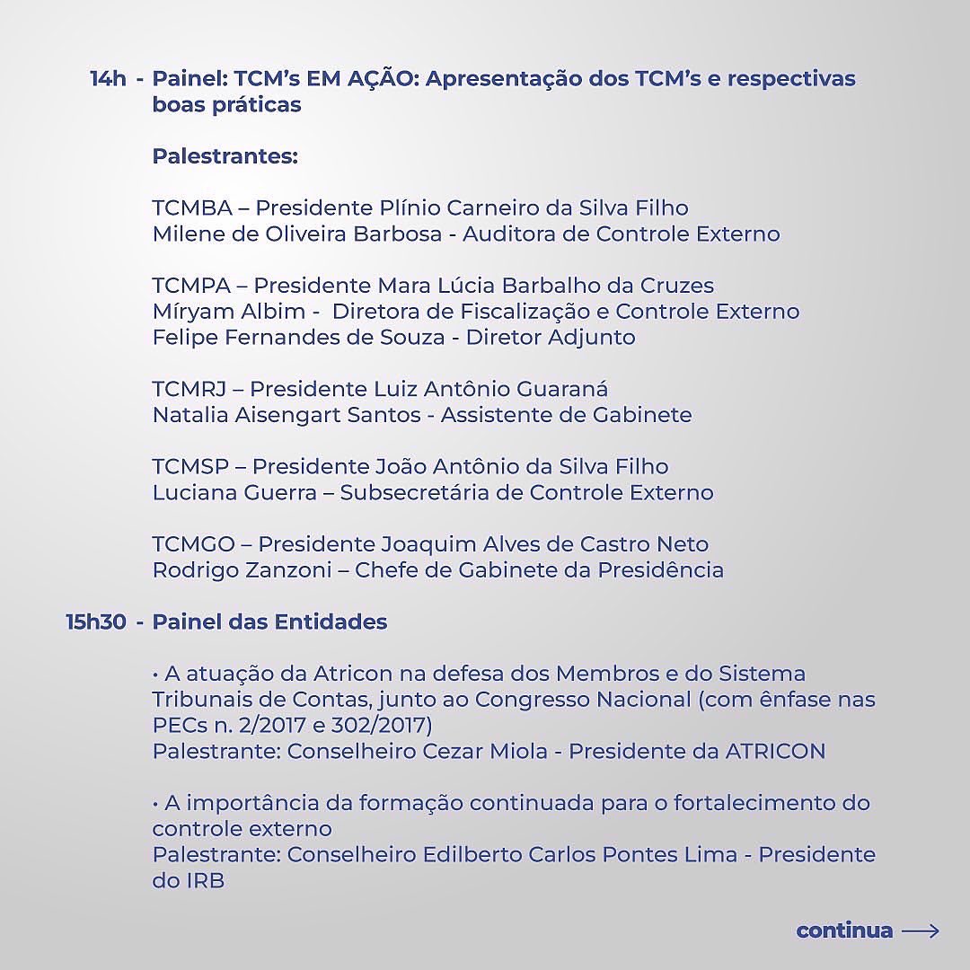 Abracom_tcms's tweet photo. Confira a programação completa do Encontro Nacional dos TCMs, que acontece amanhã, 20/10, em Goiânia. 

A programação inclui palestra do governador Ronaldo Caiado, que falará às 10 horas sobre "Relações Político-Institucionais Estratégicas para os TCMs”. https://t.co/VUJVmY4us8