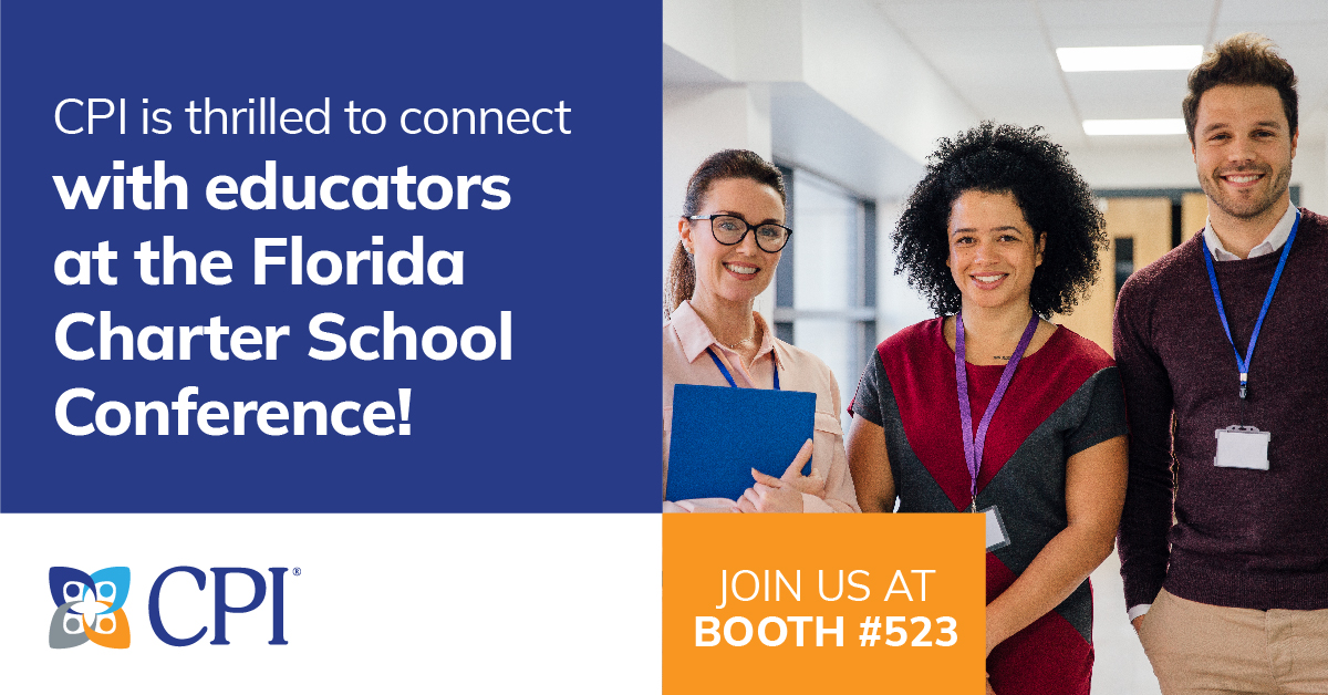 CPI_Training's tweet photo. Stop by our booth at #FCSC22 to learn how CPI supports Florida #CharterSchools in meeting state legislative requirements and supporting student and staff well-being. @charterschoolFL https://t.co/uRIQKnXKfE