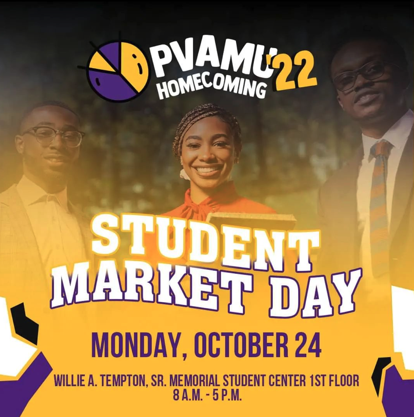 PVAMU's tweet photo. Get ready to shop with your very own student vendors! 🛍 Monday, October 24 at the Willie A. Tempton Memorial Student Center. See you there! 

#PVHC2k22 #pvamu #PVnation https://t.co/gCs7RjmseJ