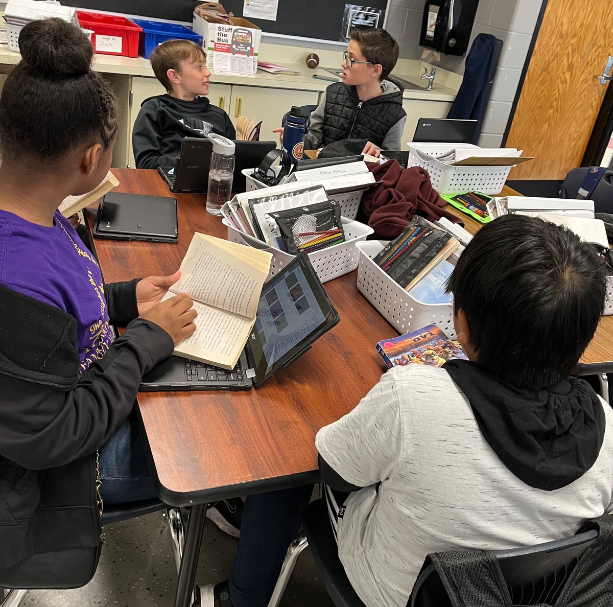 wolves_greer's tweet photo. Love the discussion and deep thinking going on in our book clubs! @wolvestweet #WEareLakota #WEchooseLakota https://t.co/G0Ic5fkrn4