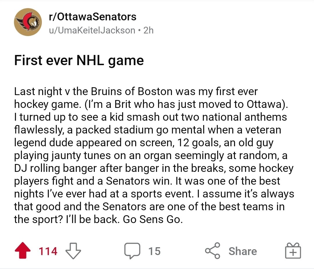 CarlBeckstead's tweet photo. @SensCentral @Senators @YouTube @LockedOnNetwork @RossLevitan @brandonpiller1 @NHL @LockedOnNHLPods Check this guy out on Reddit! https://t.co/Yvj5KDWbt3