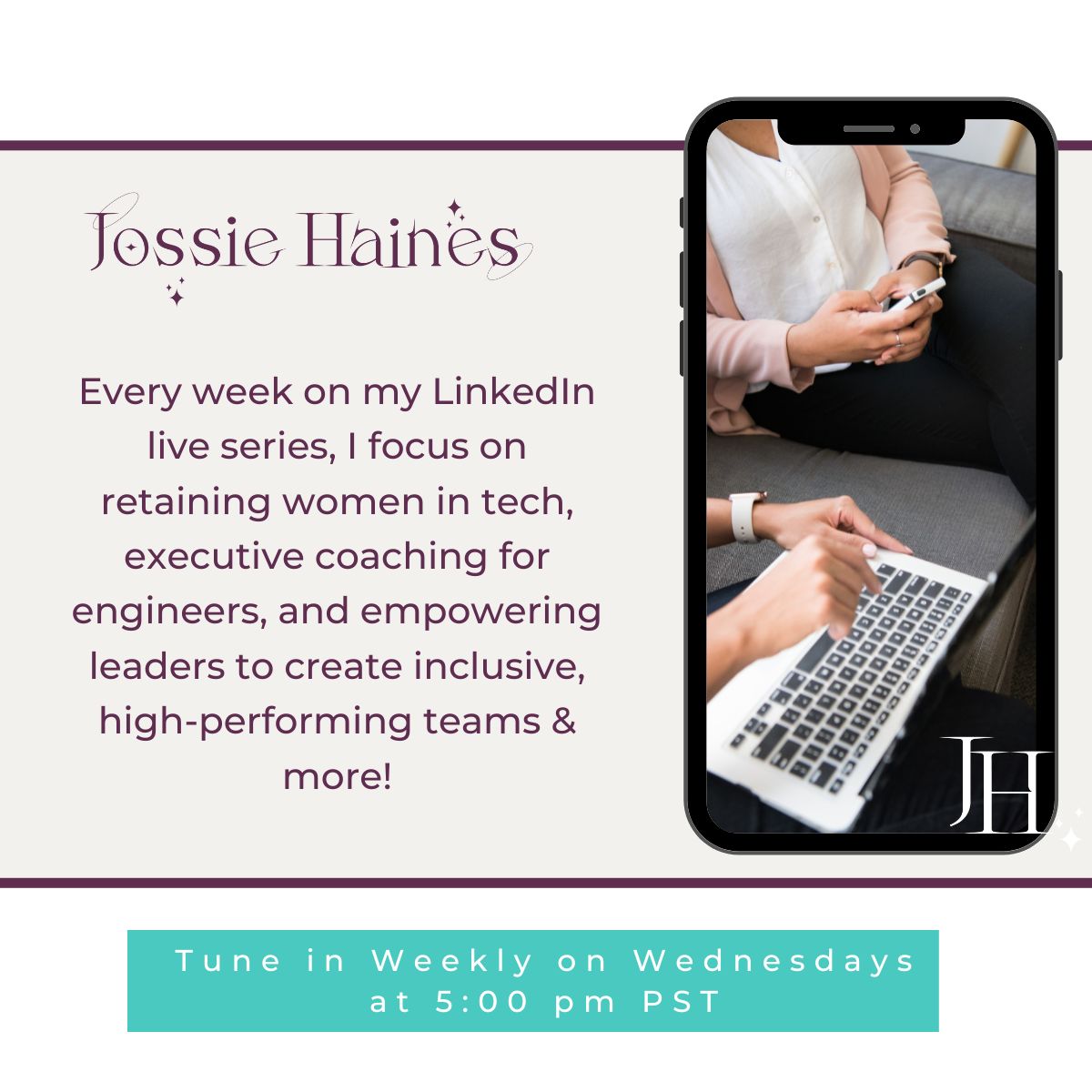 Every week on my LinkedIn live series, I focus on retaining women in tech, executive coaching for engineers, and empowering leaders to create inclusive, high-performing teams &amp; more!