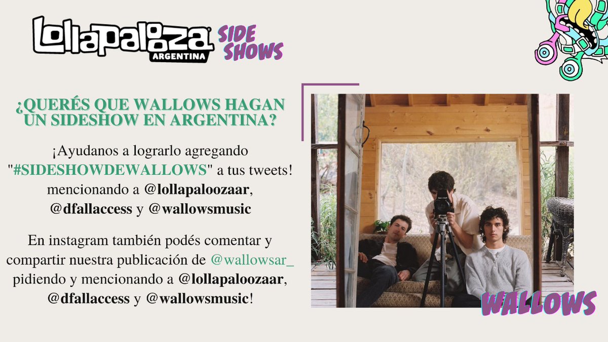 wallowsar's tweet photo. 📢 ¿QUERÉS QUE @wallowsmusic HAGAN UN SIDESHOW EN ARGENTINA?

1⃣ Ayudanos a lograrlo firmando y compartiendo esta petición: https://t.co/ihE4xvZQdB

2⃣ Agregá #SideshowDeWallows a tus tweets y comentarios de Instagram en la cuenta del Lollapalooza Argentina

🕯️MANIFESTÁ🕯️ https://t.co/QPkvdjOfz9