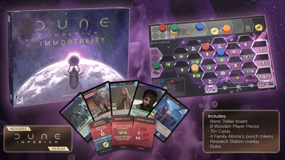 “If you want immortality, then deny form. Whatever has form has mortality. Beyond form is the formless, the immortal.” – Frank Herbert, God Emperor of #Dune

#Boardgame alert! Pre-orders for Dune: Imperium - Immortality are now available!

bit.ly/3CLevA8