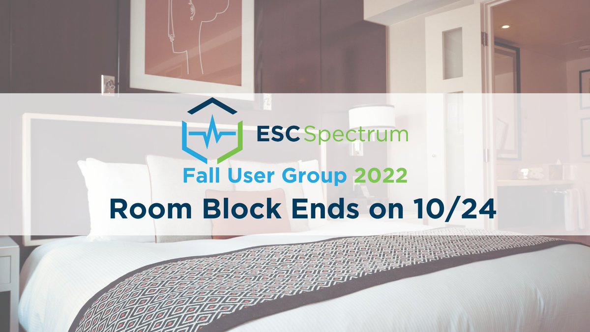 escspectrum's tweet image. ESC Spectrum&apos;s Fall 2022 User Group and Training hotel room block will end Monday, October 24. If you haven&apos;t registered yet or reserved your room - now is the time! Register and reserve your room today: book.passkey.com/event/50388497…
#fallusergroup #cemstraining #dastraining