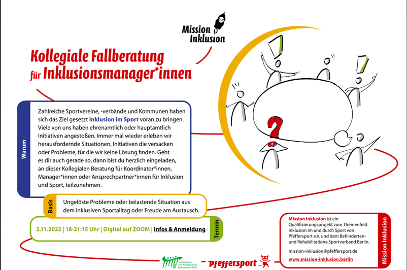 Interesse an Austausch und Fallberatung zu #Inklusion im Sport am 3.11. von 18-21:15h? Infos unter diesem Link
mission-inklusion.berlin/termin/online-…