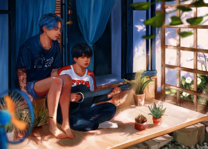 𝘔𝘶𝘴𝘪𝘤 𝘸𝘢𝘴 𝘮𝘺 𝘧𝘪𝘳𝘴𝘵 𝘭𝘰𝘷𝘦for   Yoonkook enjoying the last rays of summer. 